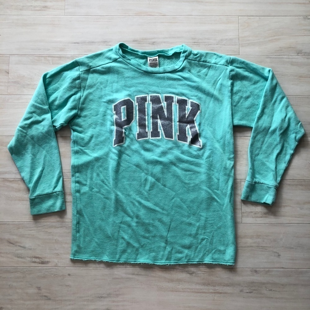 Victoria’s Secret PINK Teal Long-Sleeves Logo Tee